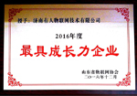 2016年度最具成長力企業(yè)獎(jiǎng)