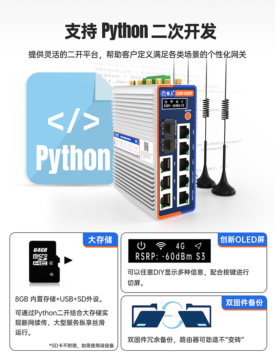 千兆邊緣路由器USR-G809s：支持Python 二次開發(fā)